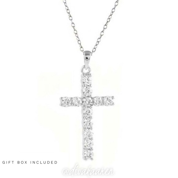 AAA CZ Diamond Cross Necklace 18” Gift Box - Picture 2 of 8